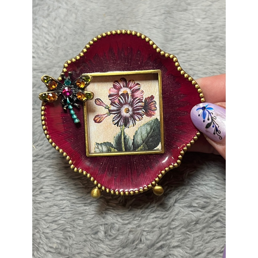 Jay Strongwater Floral Enamel Frame Red Gold Jeweled Mini Easel 3in Decor